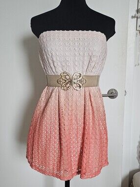 Rienda Gyaru Japan Strapless Ombre Crochet Peachy Pink Lace Sundress